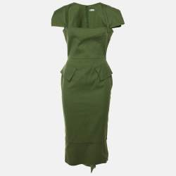 Pre Owned Roland Mouret Green Cotton Titanium Midi Dress L