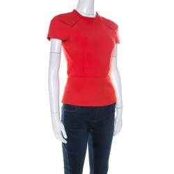 Pre Owned Roland Mouret Red Moss Crepe Stretch Peplum Top S