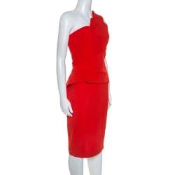 Pre Owned Roland Mouret Red Crepe One Shoulder Abuta Dress L