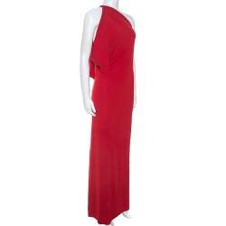Pre Owned Roland Mouret Red Crepe Asymmetric One Shoulder Maxi Dress M
