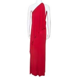 Pre Owned Roland Mouret Red Crepe Asymmetric One Shoulder Maxi Dress M