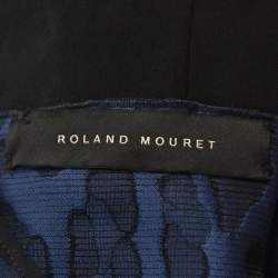 Pre Owned Roland Mouret Navy Blue Mirah Jacquard Cotton Silk Midi Dress S