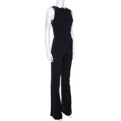 Pre Owned Roland Mouret Black Stretch Crepe & Lace Insert Sleeveless Jumpsuit L