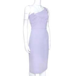 Pre Owned Roland Mouret Lavender Wool Crepe One Shoulder Dress L