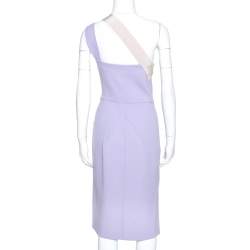 Pre Owned Roland Mouret Lavender Wool Crepe One Shoulder Dress L