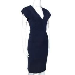 Pre Owned Roland Mouret Navy Blue Wool Crepe Sheath Dress L
