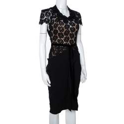 Pre Owned Roland Mouret Black Crepe & Lace Draped Harmon Dress M