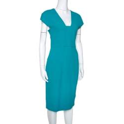 Pre Owned Roland Mouret Turquoise Blue Wool Crepe Sheath Dress L