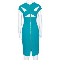 Pre Owned Roland Mouret Turquoise Blue Wool Crepe Sheath Dress L