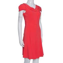 Pre Owned Roland Mouret Red Crepe Cowl Neck Knee Length Dress S