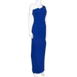 Pre Owned Roland Mouret Blue Wool One Shoulder Gown S