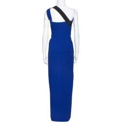 Pre Owned Roland Mouret Blue Wool One Shoulder Gown S