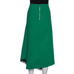 Pre Owned Roland Mouret Green Wool Crepe Fringed Asymmetric Skirt M