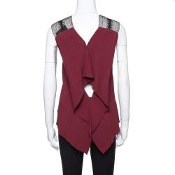 Pre Owned Roland Mouret Limited Edition Burgundy Crepe Lace Trim Dave Top S 