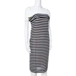 Roland Mouret Monochrome Striped Cotton Basketweave Layan Dress M