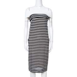 Roland Mouret Monochrome Striped Cotton Basketweave Layan Dress M