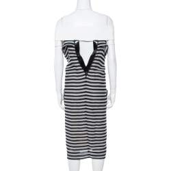 Roland Mouret Monochrome Striped Cotton Basketweave Layan Dress M