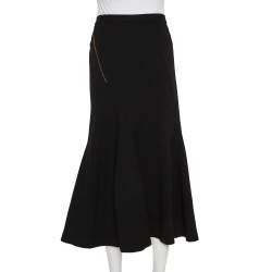 Pre Owned Roland Mouret Black Wool Paneled Flared Midi Skirt M