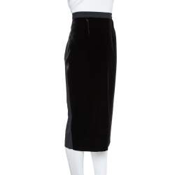 Pre Owned Roland Mouret Black Velvet & Crepe Paneled Pencil Skirt M