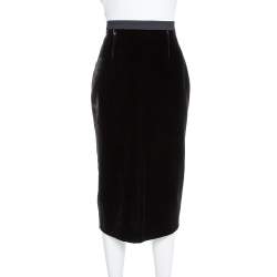 Pre Owned Roland Mouret Black Velvet & Crepe Paneled Pencil Skirt M