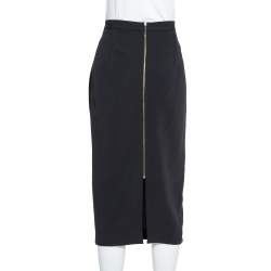 Pre Owned Roland Mouret Black Velvet & Crepe Paneled Pencil Skirt M