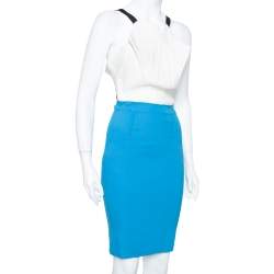 Pre Owned Roland Mouret Limited Edition Blue & White Crepe Sleeveless Sheath Dress M
