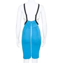 Pre Owned Roland Mouret Limited Edition Blue & White Crepe Sleeveless Sheath Dress M