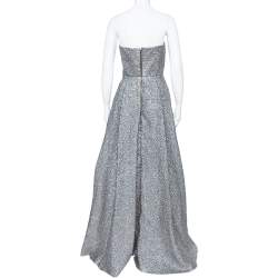 Roland Mouret Silver Crushed Organza Silk Panelled Strapless Lucia Gown M