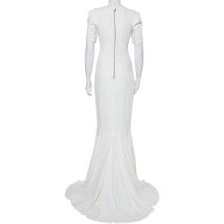 Roland Mouret White Crepe Paneled Detail Fitted Jansen Gown L