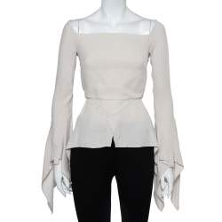 Roland Mouret Beige Textured Crepe Wicklow Angular Peplum Top S