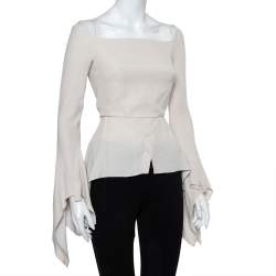 Roland Mouret Beige Textured Crepe Wicklow Angular Peplum Top S