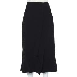 Pre Owned Roland Mouret Black Crepe Ruffled Faux Wrap Midi Skirt XL