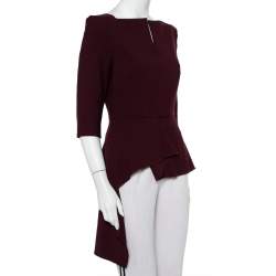 Pre Owned Roland Mouret Burgundy Crepe Asymmetric Hem Heron Top L