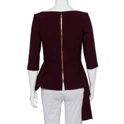 Pre Owned Roland Mouret Burgundy Crepe Asymmetric Hem Heron Top L