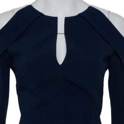 Pre Owned Roland Mouret Navy Blue Crepe Contrast Trim Cold Shoulder Jumpsuit S