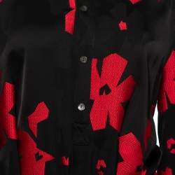 Pre Owned Roland Mouret Black & Red Floral Jacquard Belted Layered Dress M