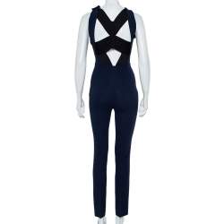Pre Owned Roland Mouret Navy Blue Crepe Criss Cross Back Detail Sleeveless Jumpsuit S