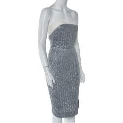 Pre Owned Roland Mouret Silver Embossed Lurex Strapless Ambrose Dress S