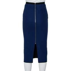 Roland Mouret Navy Blue Textured Cotton Pencil Skirt S