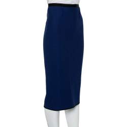 Roland Mouret Navy Blue Textured Cotton Pencil Skirt S