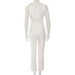 Roland Mouret White Crepe Draped Neck Shoulder Button Jumpsuit M