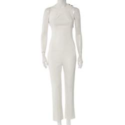 Roland Mouret White Crepe Draped Neck Shoulder Button Jumpsuit M