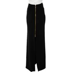 Pre Owned Roland Mouret Black Crepe Slit Detail Paneled Maxi Skirt S