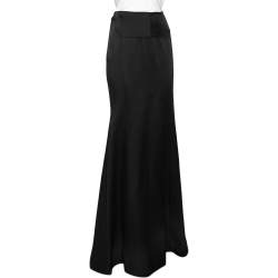 Pre Owned Roland Mouret Black Sateen Paneled Aries Maxi Skirt M
