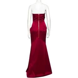 Pre Owned Roland Mouret Burgundy Sateen Draped Detail Addover Strapless Gown M