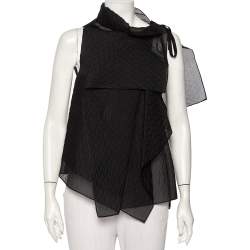 Pre Owned Roland Mouret Black Patterned Organza Draped Pasha Top M