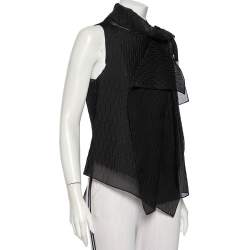 Pre Owned Roland Mouret Black Patterned Organza Draped Pasha Top M
