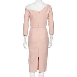 Pre Owned Roland Mouret Pink Crepe Asymmetric Neck Detail Midi Dress M