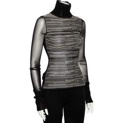 Pre Owned Roland Mouret Black Textured Knit Cutout Detail Turtle Neck Top S