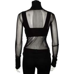 Pre Owned Roland Mouret Black Textured Knit Cutout Detail Turtle Neck Top S